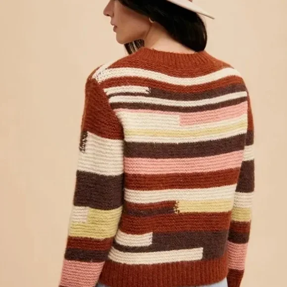 Cozy Patterned Women's Sweater in Brown, Pink, and Cream - Picture 8 of 8